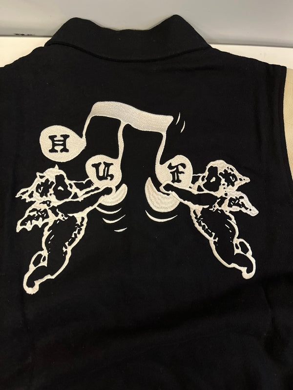 ハフ HUF SONG VARSITY JACKET ソング バーシティジャケット カレッジジャケット スタジャン 黒 白 刺繍 JK00439 ジャケット ブラック Mサイズ 101MT-5068