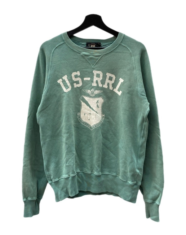 ダブルアールエル RRL PRINT LOGO SWEAT SHIRT プリント ロゴ スウェット シャツ トレーナー 加工 長袖 Ralph Lauren 緑 スウェット プリント グリーン Sサイズ 104MT-1487
