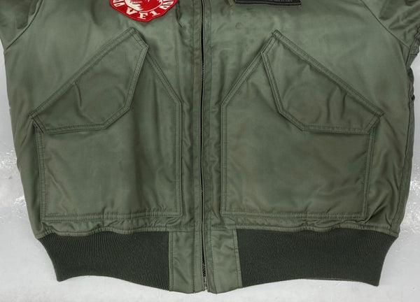 ヒューストン HOUSTON FLIGHT JACKET フライト ジャケット ミリタリー ワッペン ジップアップ アウター ブルゾン 緑 5CW45P ジャケット 総柄 カーキ Lサイズ 104MT-1444