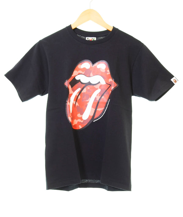 ア ベイシング エイプ  A BATHING APE  ROLLING STONES  Tシャツ ローリングストーンズ a bathing ape エイプ ベイプ アベイシングエイプ Tシャツ カモフラージュ・迷彩 ブラック Sサイズ 103MT-657