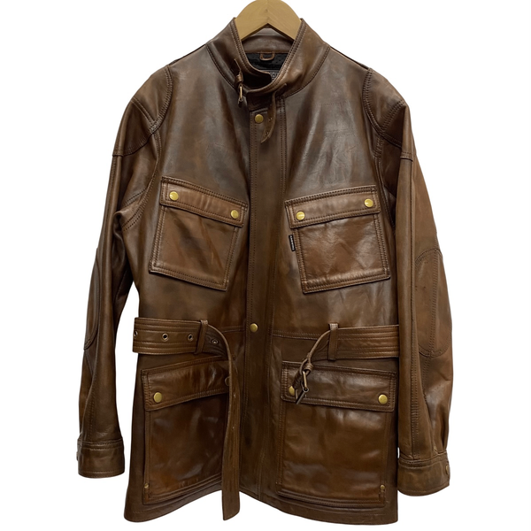 カドヤ KADOYA カーコート バイカーレザージャケット ライダース ジャケット ブラウン Lサイズ 201MT-4281