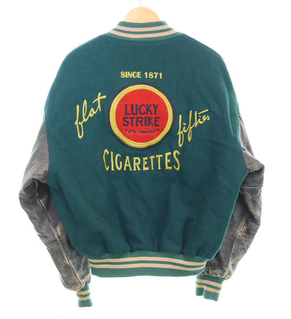 ラッキーストライク LUCKY STRIKE 125TH 125周年 ARM LEATHER WOOL STADIUM JACKET VARCITY JACKET アーム レザー ウール スタジャン  ジャケット グリーン Lサイズ 103MT-2571