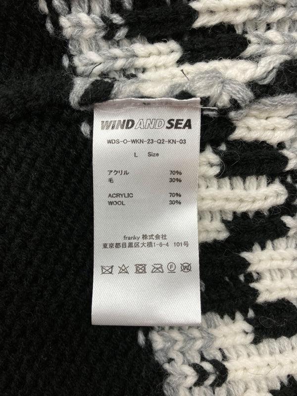 ウィンダンシー WIND AND SEA NORDIC SWEATER ノルディック セーター ニット クルーネック 厚手  WDS-O-WKN-23-Q2-KN-03 セーター 総柄 ブラック Lサイズ 104MT-603