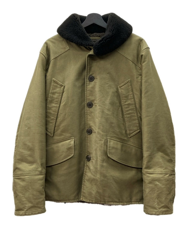 ゲルガ GERUGA SHAWL COLLAR FUR COAT ショール カラー ファー コート デッキジャケット ジップアップ 裏ボア アウター 緑 GR-J-44 サイズ 4 ジャケット 無地 カーキ 104MT-1811