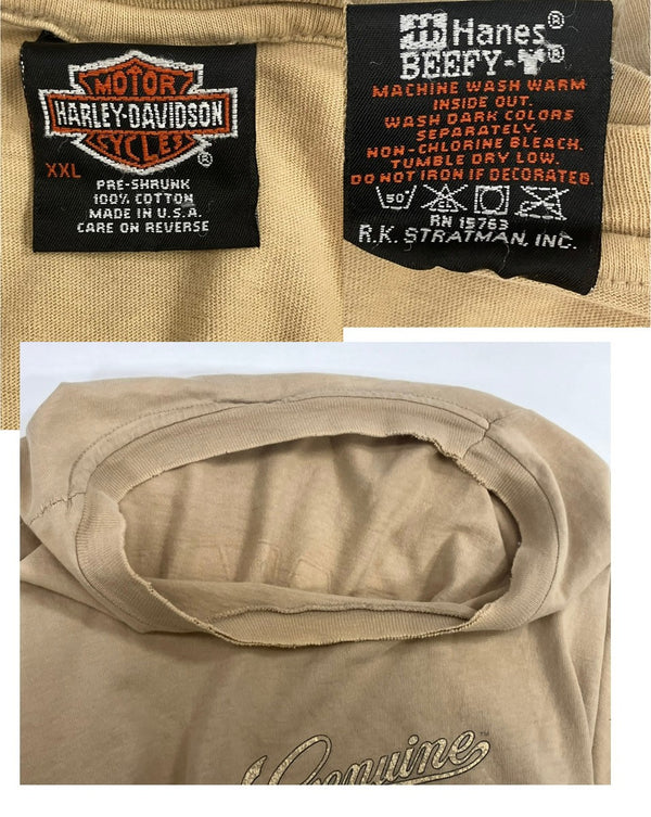 ハーレーダビットソン Harley Davidson 90s 90's Genuine ACCEPT NO SUBSTITUTES 両面プリント ©1996 MADE IN USA アメリカ製 XXL Tシャツ ベージュ 3Lサイズ 101MT-3470