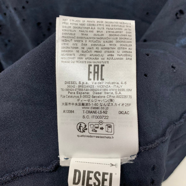 ディーゼル DIESEL ダメージ加工 ボロ T-CRANE-LS-N2 ロンT ネイビー Lサイズ 201MT-4245