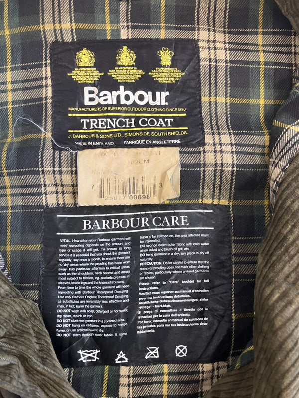 バブアー Barbour 90's 90年代 3ワラント TRENCH COAT トレンチコート ワックス コットン オイルドジャケット ロングコート VINTAGE ヴィンテージ A600 102cm コート カーキ 101MT-5455