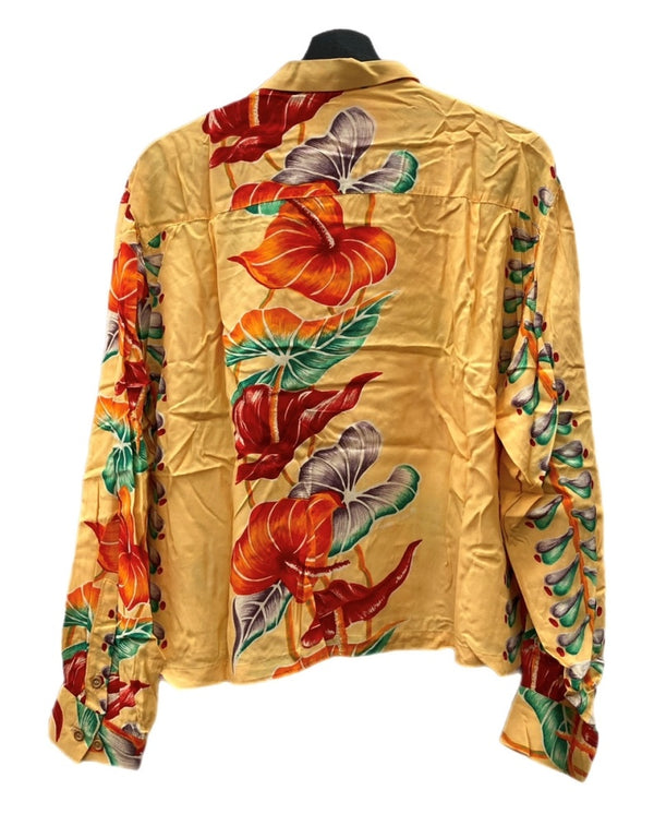クリームソーダ CREAM SODA OPEN COLLAR L/S ALOHA SHIRT オープン カラー アロハ シャツ ハワイアン 開襟 長袖 黄 長袖シャツ 花・植物 イエロー 104MT-1683