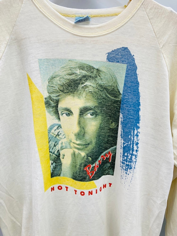 ヴィンテージ vintage 80s Barry Manilow バリー マニロウ ツアーTシャツ 半端丈 ラグラン US古着 Tシャツ ホワイト Lサイズ 101MT-3261