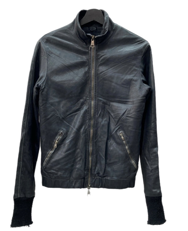 ジョルジオブラット Georgio Brato Sheep Leather Jacket シープ レザー ジャケット ラム 袖リブ ライダース バイカー アウター 黒 5222 サイズ 44 ジャケット 無地 ブラック 104MT-1294
