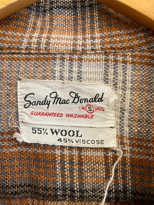 【曜日割引対象外】ヴィンテージ vintage 60s Sandy mac Donald サンディマクドナルド オンブレチェック ウールシャツ 茶 古着 長袖シャツ ブラウン Sサイズ 101MT-3336