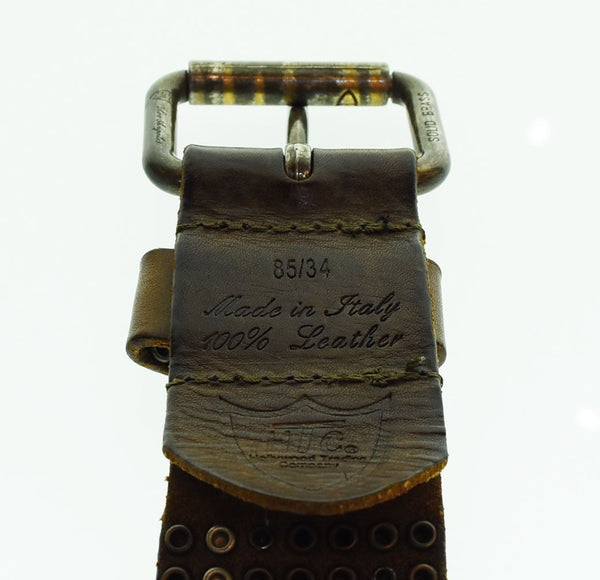 エイチティーシー HTC スタッズベルト 7連 ラインストーン レザー 85/34 ベルト・サスペンダー メンズベルト ブラウン 103G-173