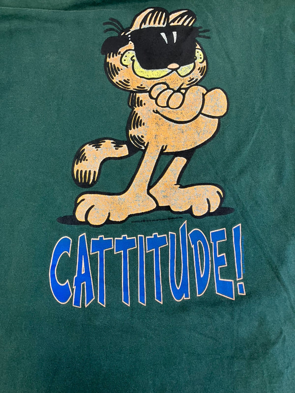 US US古着 90's 90年代 FRUIT OF THE LOOM MADE IN USA アメリカ製 ガーフィールド Garfield キャラクター アニメ グラフィック プリント XL Tシャツ グリーン LLサイズ 101MT-3917