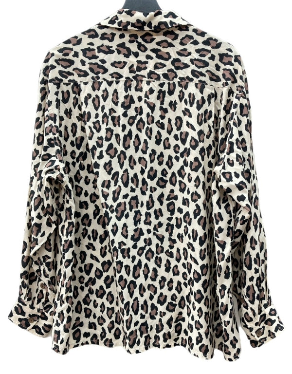 ワコマリア WACKO MARIA オープンカラー 開襟シャツ フロントボタン レオパード柄 ヒョウ柄 レーヨン MADE IN JAPAN 日本製 ベージュ系 茶色 長袖シャツ 総柄 ベージュ Lサイズ 104MT-1816