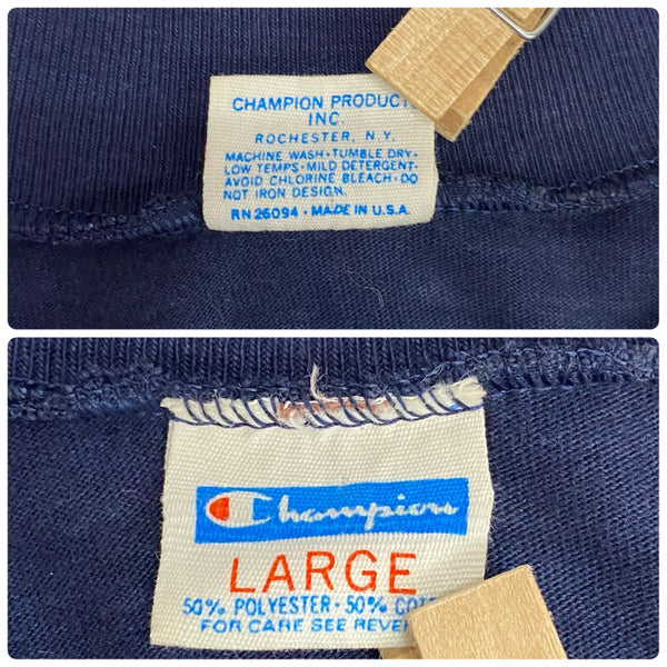 【曜日割引対象外】 チャンピオン Champion 70's 80's バータグ USA製 BULLETS ナンバリング Tシャツ ネイビー Lサイズ 201MT-4219 VB