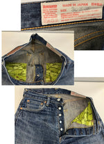 エヴィス EVISU Lot.2001 黄色刺繍カモメ ボタンフライ 緑耳 迷彩柄ポケット 日本製 MADE IN JAPAN デニム ブルー 30×35 101MB-768