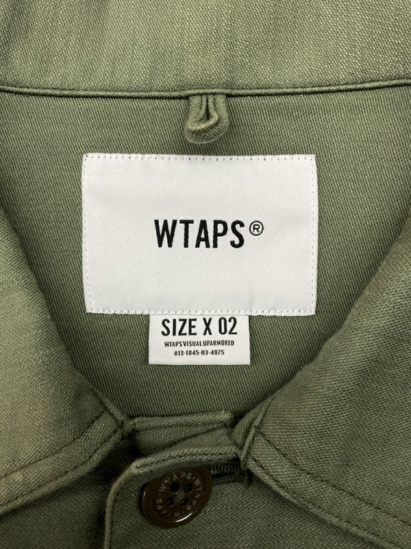 ダブルタップス WTAPS 18SS HBT LS SHIRT ヘリンボーンツイル シャツ ボタンダウン ジャケット 胸ポケット 緑 181GWDT-SHM02 SIZE2 長袖シャツ ロゴ カーキ 104MT-783