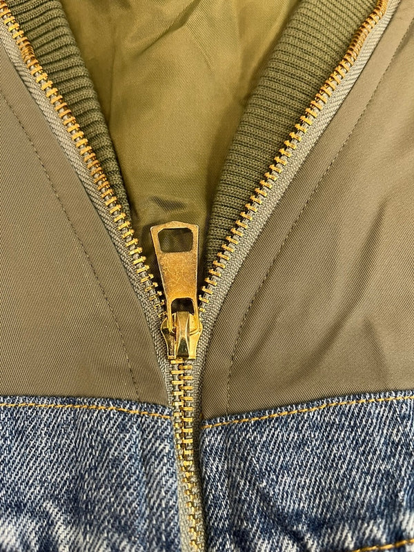 ミカーレミカーレ MICALLE MICALLE チュールドッキング MA-1 ブルゾン デニム 切替 ジャケット カーキ 101LT-178