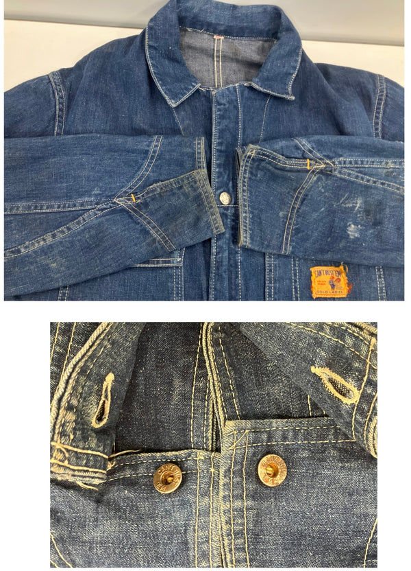 キャントバステム CAN'T BUST EM 60’s 60年代 GOLD LABEL ニワトリ ガチャポケ デニム オールインワン ジャンプスーツ 五角形TALON ZIP タロン VINTAGE ヴィンテージ つなぎ・オーバーオール ブルー Lサイズ 40L 101MB-615