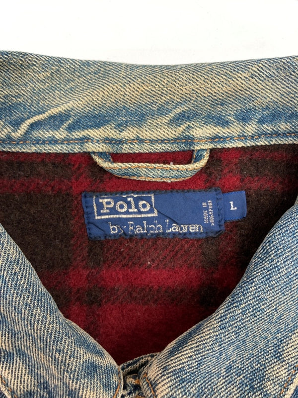 ラルフローレン RalphLauren 80s 90s DENIM JACKET デニム ジャケット 裏地ブランケット ボタン Gジャン アウター インディゴ 青 ジャケット 無地 ブルー Lサイズ 104MT-2067