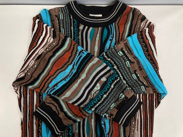 クージー COOGI AUSTRALIA 3D KNIT 3Dニット 総柄 クルーネック 水色系 ブラウン系 セーター マルチカラー Mサイズ 101MT-3544