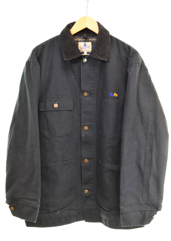アベイシングエイプ A BATHING APE  00s 襟コーデュロイ ブランケットカバーオール ジャケット ネイビー Lサイズ 103MT-3516