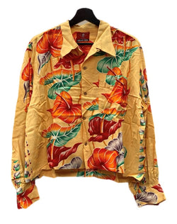 クリームソーダ CREAM SODA OPEN COLLAR L/S ALOHA SHIRT オープン カラー アロハ シャツ ハワイアン 開襟 長袖 黄 長袖シャツ 花・植物 イエロー 104MT-1683