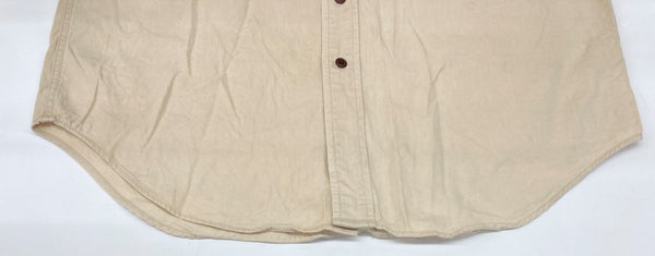 ダブルアールエル RRL 90s 三ツ星タグ MILITARY SHIRT ミリタリー サファリシャツ ステンカラー フロントボタン ヴィンテージ VINTAGE ラルフローレン RALPH LAUREN コットン 北マリアナ諸島製 BEIGE 長袖シャツ 無地 ベージュ Lサイズ 104MT-1971