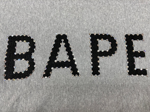 アベイシングエイプ A BATHING APE ベイプ BAPE 初期 90s トレーナー リバースウィーブ スワロフスキー ラインストーン クルーネック Y2K ロゴ 日本製 GRAY 灰色 スウェット プリント グレー XLサイズ 104MT-1821