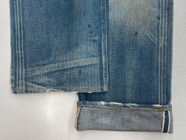 ダブルアールエル RRL DENIM PANTS デニム パンツ ボタンフライ ダメージ加工 ジーパン ジーンズ USA製 Ralph Lauren インディゴ 青 ロゴ R41RB07 デニム ブルー サイズ 33 104MB-214