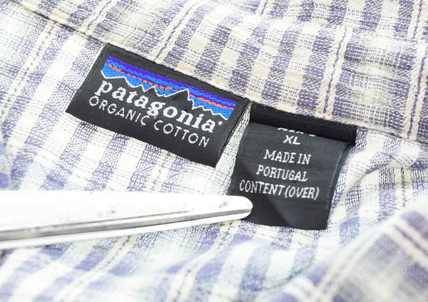 パタゴニア PATAGONIA 90s オーガニックコットン ポルトガル製 チェックシャツ 半袖シャツ パープル 103MT-1657