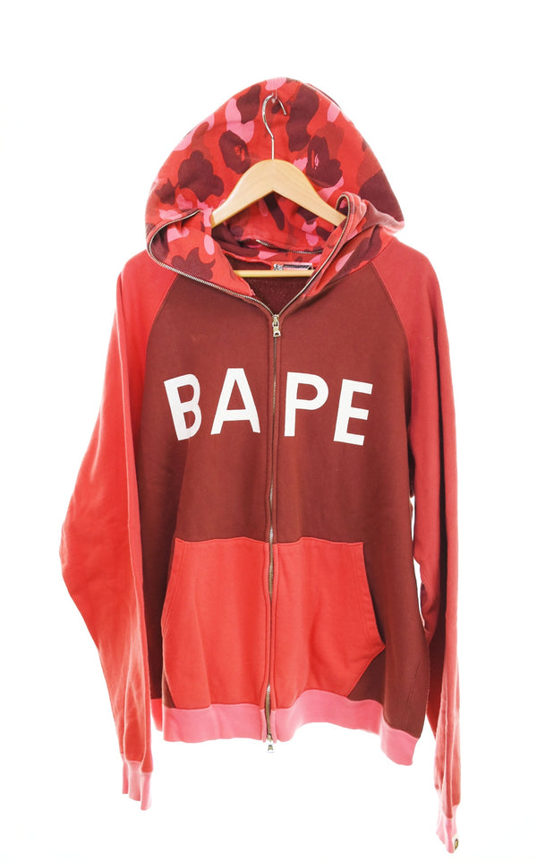 アベイシングエイプ A BATHING APE BAPE カモフラ ロゴ プリント ジップパーカー 赤 パーカ レッド Lサイズ 103MT-2313