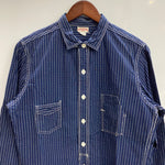 【曜日割引対象外】 リアルマッコイズ The REAL McCOY’S THE DOUBLE DIAMOND  スターウォバッシュ ストライプ デニムシャツ 長袖シャツ ネイビー 15サイズ 201MT-4365 VB