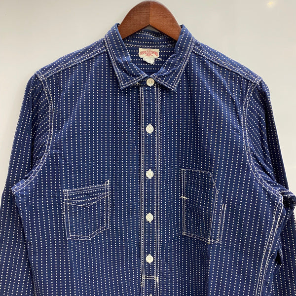 【曜日割引対象外】 リアルマッコイズ The REAL McCOY’S THE DOUBLE DIAMOND  スターウォバッシュ ストライプ デニムシャツ 長袖シャツ ネイビー 15サイズ 201MT-4365 VB