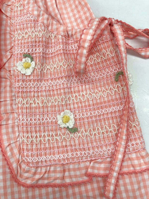 ピンクハウス PINKHOUSE スモッキング 刺繍使い ギンガムチェック スカート フリル サイドリボン 花 PINK A2141FS 369 スカート 刺繍 ピンク 104LB-6