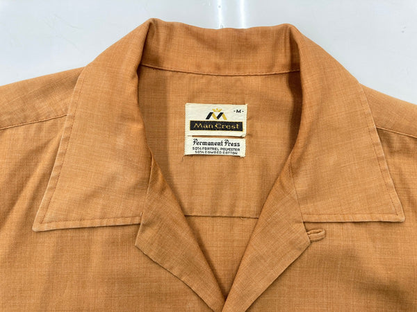 ヴィンテージ vintage 60's 60年代 Man Crest オープンカラー 開襟 ボックスシルエット 長袖シャツ 刺繍 ブラウン Mサイズ 104MT-1719