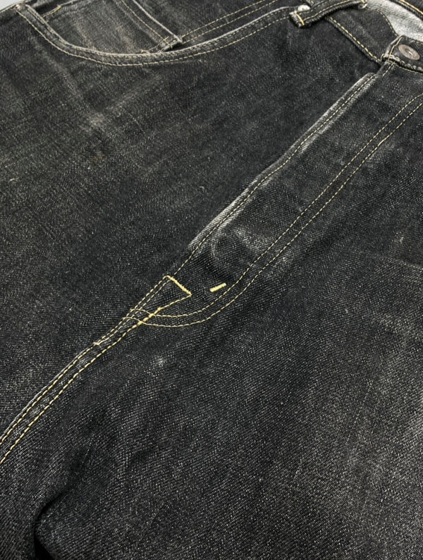 ガンリュウ GANRYU 09AW SARROUEL DENIM PANTS サルエル デニム パンツ FUMITO GANRYU ボタンフライ パッチ ズボン 黒 無地 ED-P011 デニム ブラック Mサイズ 104MB-156