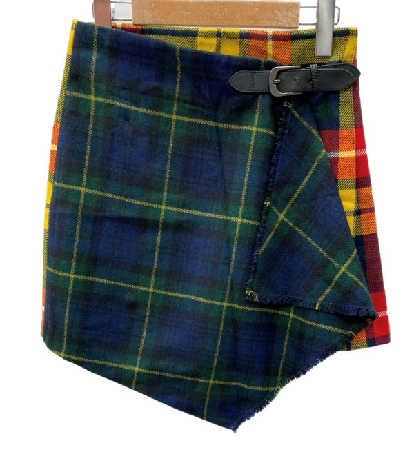 ラルフローレン RalphLauren POLO 現行タグ Plaid woolen skirt プラッド ウールン 巻きスカート ラップスカート ウール 毛 ベルト グリーン 緑 レッド 赤  黄色 SIZE0 211843300001 スカート チェック マルチカラー 104LB-38