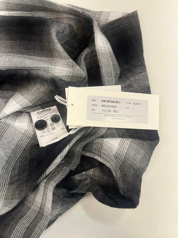 ラディアル RADIALL BELAIR - OPEN COLLARED SHIRT L/S オープンカラーシャツ オンブレチェック 黒×白 チェック柄 RAD-24SS-SH004 長袖シャツ マルチカラー Lサイズ 101MT-5143