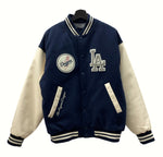 ニューエラ New Era MLB VARSITY JACKET バーシティ ジャケット LA Dodgers ドジャース スタジャン アウター 野球 白 紺 US M ジャケット ロゴ ネイビー 104MT-774