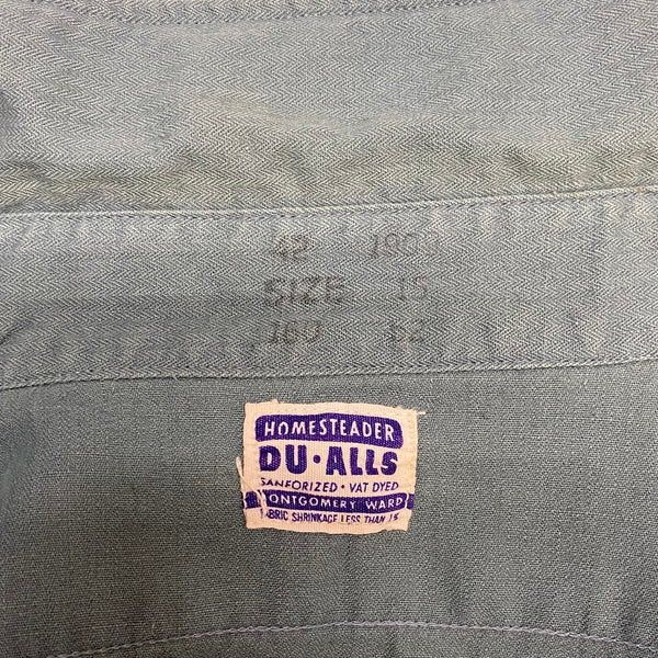 【曜日割引対象外】 ヴィンテージ vintage 40's MONTGOMERY WARD PIONEER DU-ALLS 長袖シャツ ブルー 15サイズ 201MT-4503 VB