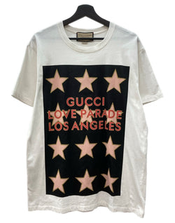 グッチ GUCCI 22SS LOVE PARADE LOS ANGELES TEE 半袖 Tシャツ スター 星 プリント 半袖 白 Tシャツ ロゴ ホワイト Mサイズ 104MT-2337