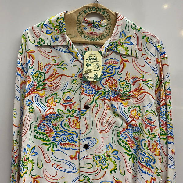 【曜日割引対象外】 サンサーフ SUN SURF レーヨンハワイアンシャツ GUARDIAN SPIRIT  SS29201 長袖シャツ ホワイト Mサイズ 201MT-4394 VB