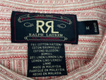ダブルアールエル RRL 90s 三ツ星タグ SHIRT バンドカラー フロントボタン ヴィンテージ VINTAGE ラルフローレン RALPH LAUREN リネン コットン マレーシア製 RED 赤 長袖シャツ ストライプ レッド Mサイズ 104MT-1970