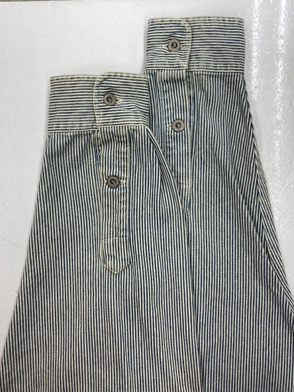 ダブルアールエル RRL 90s BAND COLLAR SHIRT JACKET バンド カラー シャツ ジャケット ワーク 三ツ星タグ Ralph Lauren 青 ジャケット ストライプ ブルー Lサイズ 104MT-1502