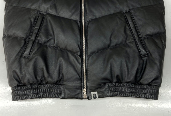 アベイシングエイプ A BATHING APE LEATHER DOWN JACKET レザー ダウン ジャケット アウター ファー 黒 ジャケット 無地 ブラック Mサイズ 104MT-858