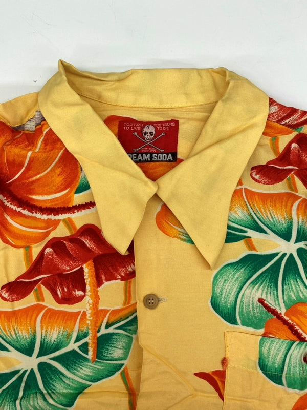 クリームソーダ CREAM SODA OPEN COLLAR L/S ALOHA SHIRT オープン カラー アロハ シャツ ハワイアン 開襟 長袖 黄 長袖シャツ 花・植物 イエロー 104MT-1683
