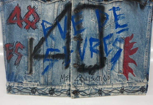 バレンシアガ BALENCIAGA 18AW GRAPHIC DENIM JACKET グラフィック デニム ジャケット Gジャン オーバーサイズ インディゴ 青 534556 TBP33 サイズ 44 ジャケット 総柄 ブルー 104MT-1857