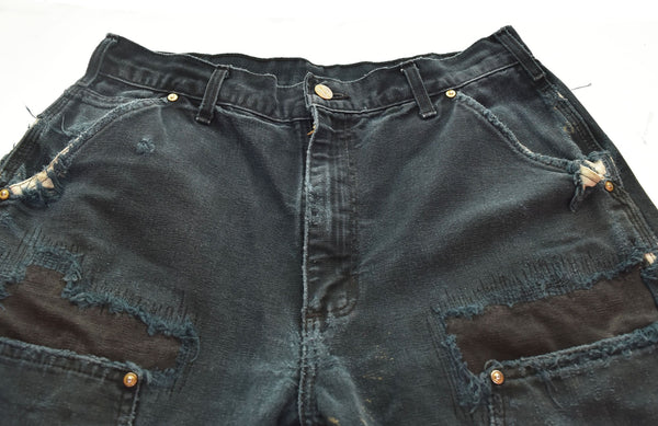 カーハート CarHartt ダブルニー ダメージ ワークパンツ クラッシュ リペア カットオフ パンツ 黒 デニム ブラック 103MB-480