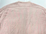 ダブルアールエル RRL 90s 三ツ星タグ バンドカラー ノーカラー マチ付き  グランパシャツ リネン混 長袖シャツ ストライプ ピンク Lサイズ 104MT-2060